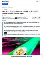 Analysts Say BNB Price Eyes $1,000 After New ATH