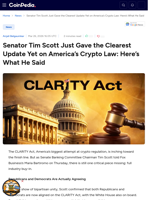 Senator Tim Scott Just Gave the Clearest Update Yet on America's Crypto Law: Here's What He Said