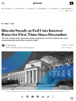 Bitcoin Steady as Fed Cuts Interest Rates for First Time Since December - Decrypt