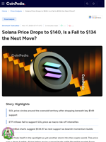 Solana Price Drops to $140, Is a Fall to $134 the Next Move?