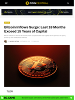 Bitcoin Inflows Surge: Last 18 Months Exceed 15 Years of Capital - CoinCentral