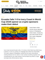 Ecuador falls 1-0 to Ivory Coast in World Cup 2026 opener as crypto sponsors make their debut