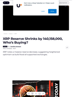 XRP Reserve Shrinks by 140,158,000, Who’s Buying? - U.Today