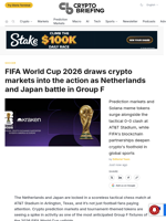 FIFA World Cup 2026 draws crypto markets into the action as Netherlands and Japan battle in Group F