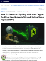 How To Generate Liquidity With Your Crypto And Real-World Assets Without Selling Using Paydax (PDP)