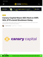 Canary Capital Nears SEC Nod on XRP, SOL ETFs Amid Shutdown Delay - CoinCentral
