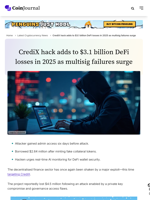 CrediX hack adds to $3.1 billion DeFi losses in 2025 as multisig failures surge - CoinJournal