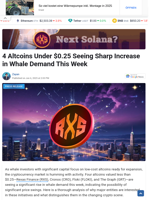 4 Altcoins Under $0.25 Seeing Sharp Increase in Whale Demand This Week
