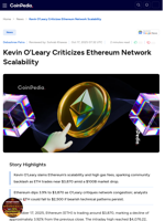 Kevin O’Leary Criticizes Ethereum Network Scalability