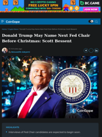 Donald Trump May Name Next Fed Chair Before Christmas: Scott Bessent