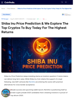 Shiba Inu Price Prediction & We Explore The Top Cryptos To Buy Today For The Highest Returns