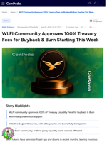 WLFI Community Approves 100% Treasury Fees for Buyback & Burn Starting This Week