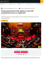 Poland Parliament Fails Again to Override Crypto Bill Veto