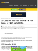 XRP Comes 7% Away From New ATH, BTC Price Stopped at $120K: Market Watch