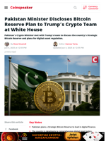 Pakistan Reveals Bitcoin Reserve Plan to Trump’s Crypto Team