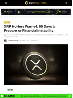 XRP Holders Warned: 90 Days to Prepare for Financial Instability - CoinCentral