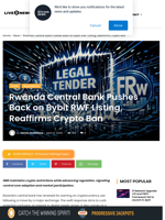 Rwanda Central Bank Pushes Back on Bybit RWF Listing, Reaffirms Crypto Ban | Live Bitcoin News