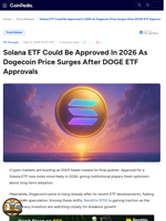 Solana ETF Could Be Approved In 2026 As Dogecoin Price Surges After DOGE ETF Approvals