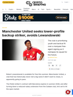 Manchester United seeks lower-profile backup striker, avoids Lewandowski