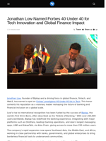 Jonathan Low Named Forbes 40 Under 40 for Tech Innovation and Global Finance Impact - Visionary Financial