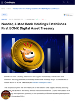 Nasdaq-Listed Bonk Holdings Establishes First BONK Digital Asset Treasury