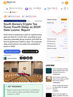 South Korea's Crypto Tax Faces Fourth Delay as 2029 Date Looms: Report