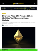 Ethereum Price: ETH Plunges 20% to $3,500 as Tariff Concerns Shake Markets - CoinCentral