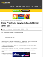 Bitcoin Price Trades Sidewise In June: Is The Bull Market Over?