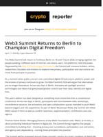 Web3 Summit Returns to Berlin to Champion Digital Freedom