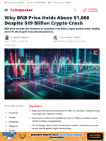 Why BNB Price Holds Above $1,000 Despite $19 Billion Crypto Crash - Coinspeaker