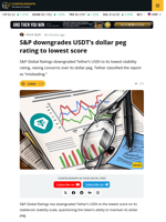 S&P Global Downgrades USDt Stability Rating to Lowest Score Possible