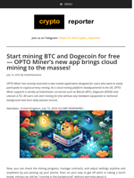 Start mining BTC and Dogecoin for free — OPTO Miner’s new app brings cloud mining to the masses!