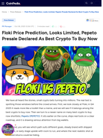 Floki Price Prediction, Looks Limited, Pepeto Presale
Declared As Best Crypto To Buy Now