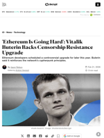 'Ethereum Is Going Hard': Vitalik Buterin Backs Censorship Resistance Upgrade - Decrypt