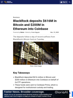 BlackRock deposits $616M in Bitcoin and $200M in Ethereum into Coinbase