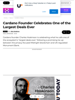 Cardano Founder Celebrates One of the Largest Deals Ever - U.Today