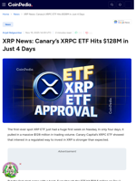 XRP News: Canary’s XRPC ETF Hits $128M in Just 4 Days