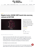 Ripple locks 200M XRP back into escrow, valued at $272M