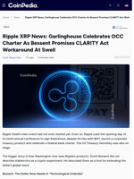 Ripple XRP News: Garlinghouse Celebrates OCC Charter As Bessent Promises CLARITY Act Workaround At Swell