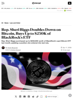 Rep. Sheri Biggs Doubles Down on Bitcoin, Buys Up to $250K of BlackRock's ETF - Decrypt