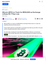Bitcoin Holders Set Stage for $100K as Exchange Inflows Drops