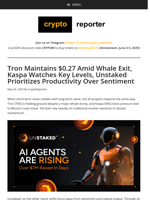 Unstaked, Tron, and Kaspa: Breakout Crypto Projects With Real Metrics and Price Outlooks
