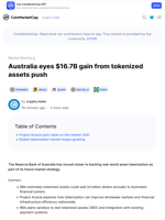 Australia eyes $16.7B gain from tokenized assets push: Guest Post by crypto.news | CoinMarketCap