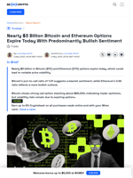$3 Billion BTC and ETH Options Expiry Set to Impact Crypto Prices
