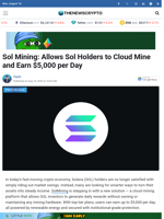 Sol Mining: Allows Sol Holders to Cloud Mine and Earn $5,000 per Day