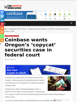 Coinbase wants Oregon’s ‘copycat’ securities case in federal court - The Crypto News Wire