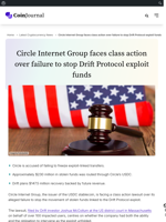 Circle Internet Group faces class action over failure to stop Drift Protocol exploit funds - CoinJournal
