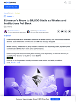 ETH Price Falls as Whale Activity and Institutional Support Fade
