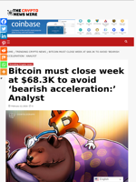 Bitcoin must close week at $68.3K to avoid 'bearish acceleration:' Analyst - The Crypto News Wire