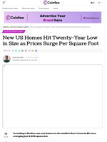 New US Hit Twenty-Year in Size as Prices Surge Per Square